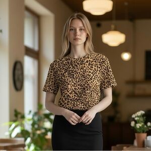 Leopard Print Short Sleeve Tee - Tan/Black